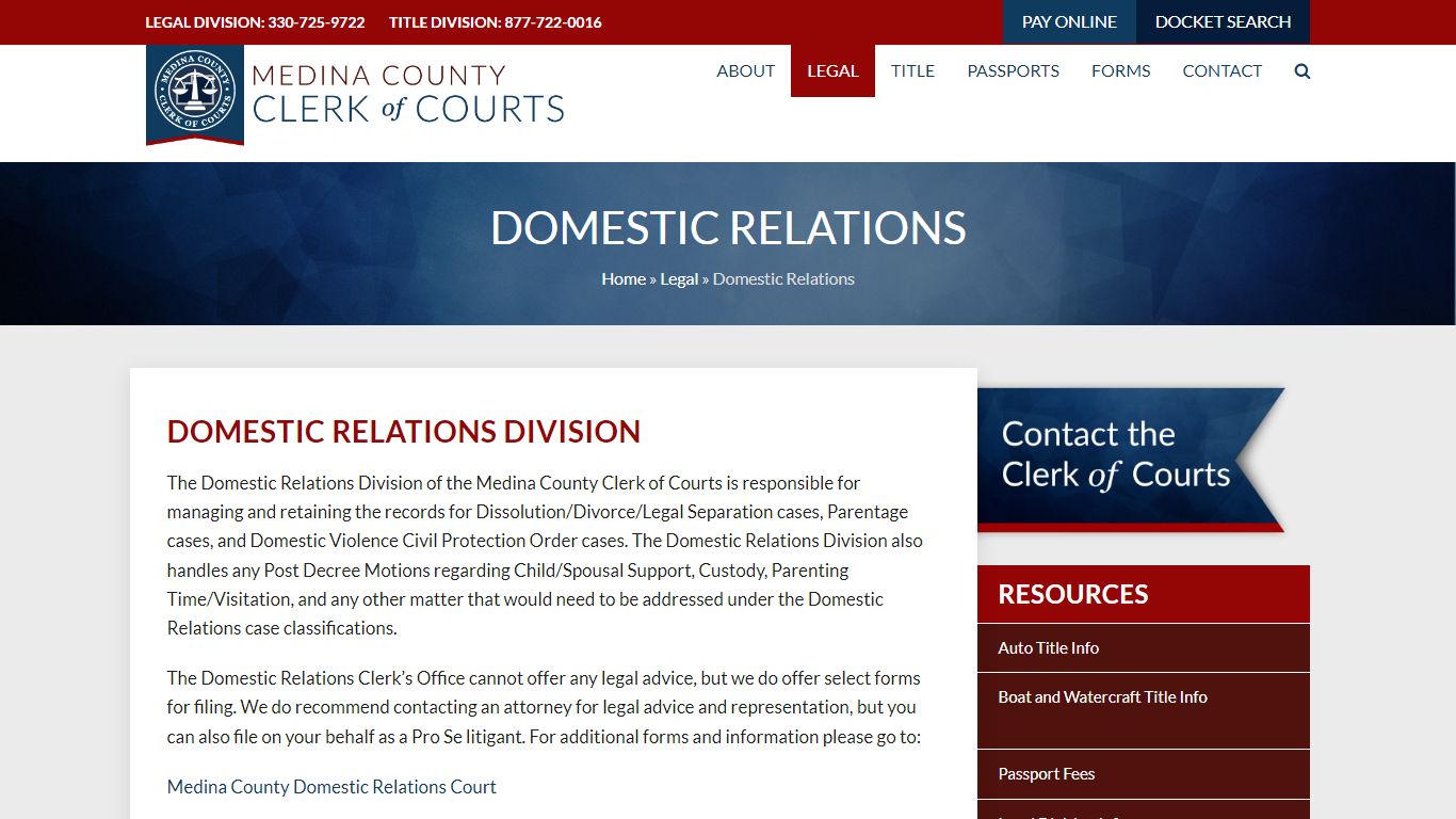 Domestic Relations - Medina County Clerk of Courts